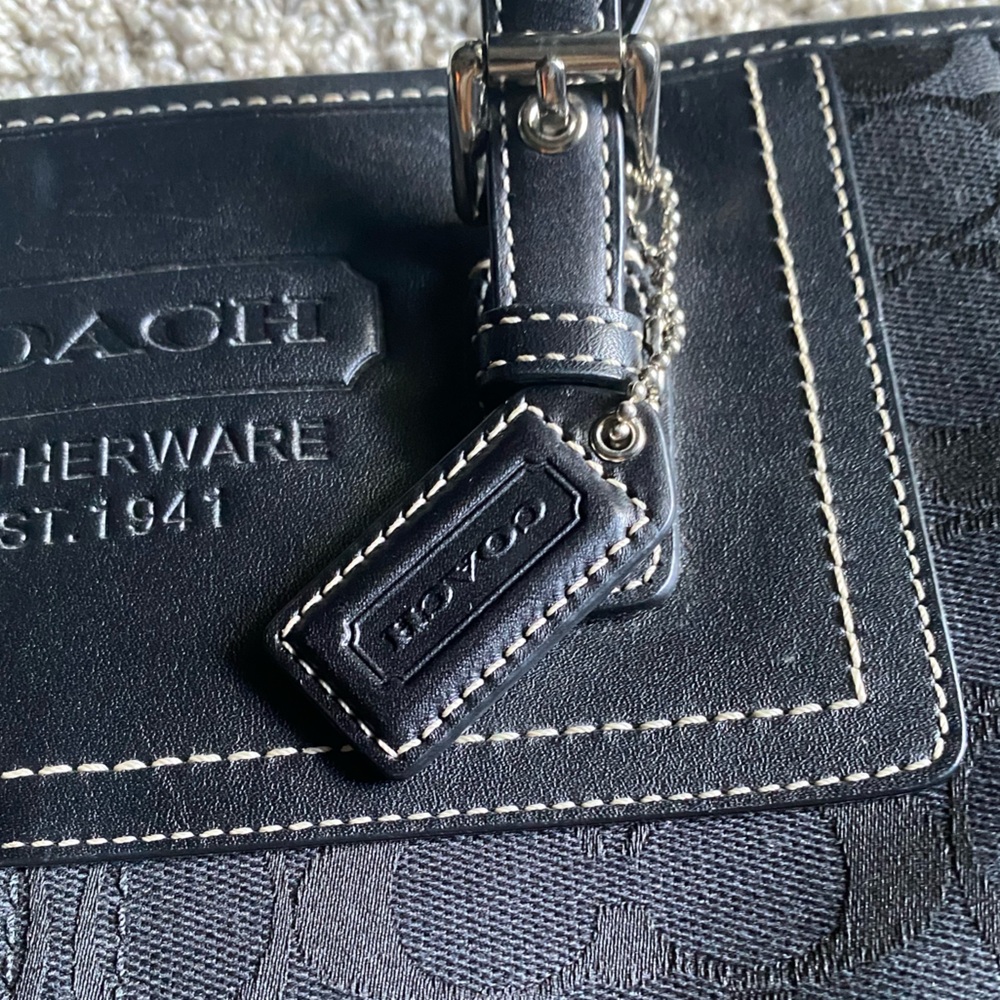 Coach Black Signature Bag with Leather Trim - Picture 3 of 6